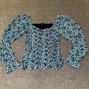 Jane + Delancey Peasant Blouse Women’s Small Blue Floral Boho Coquette Fairy